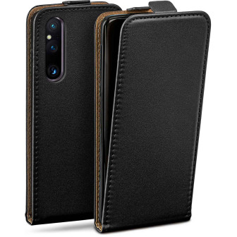 moex Flip Case Sony Xperia 1 V Klapphülle Leder Optik – Deep-Black