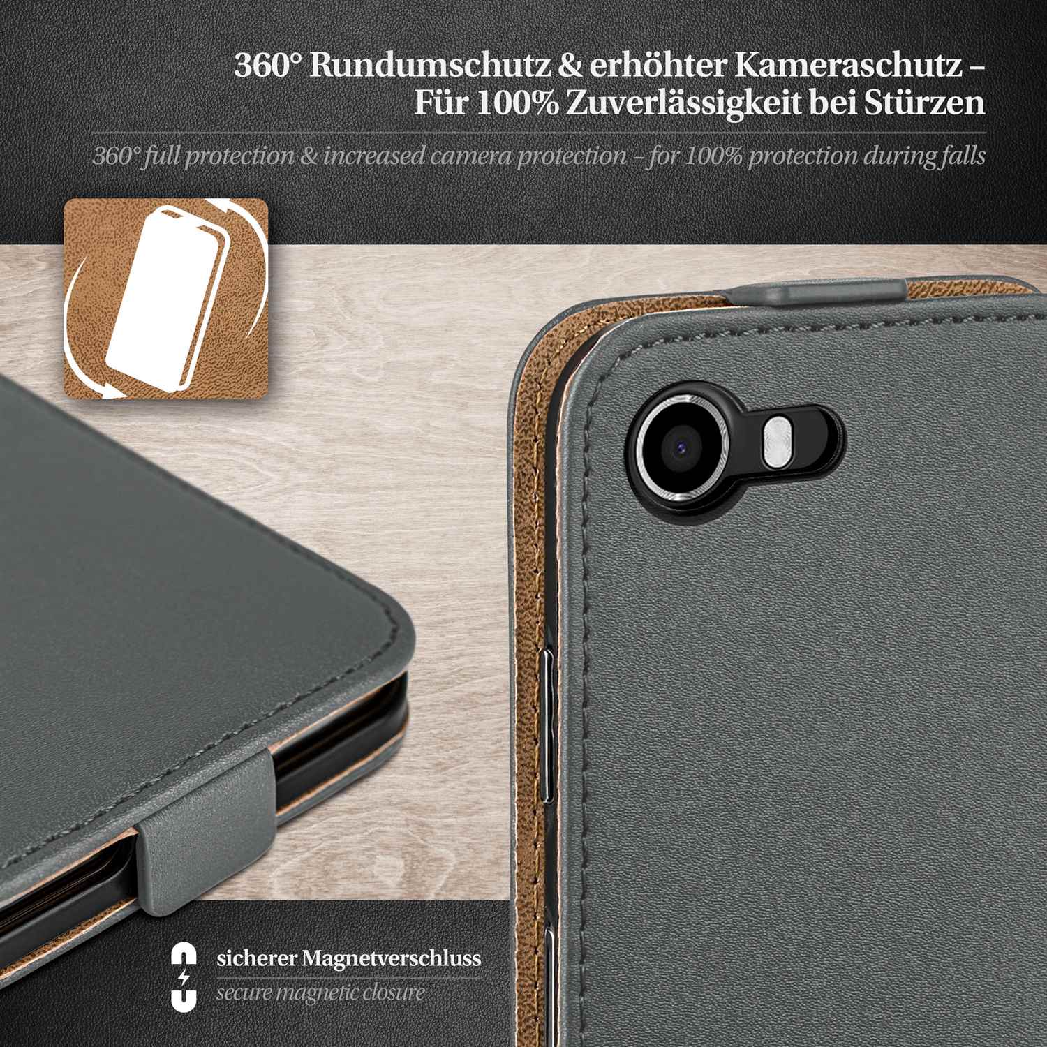 moex Flip Case Wiko Lenny Klapphülle Leder Optik – Weiteres Produktbild 2