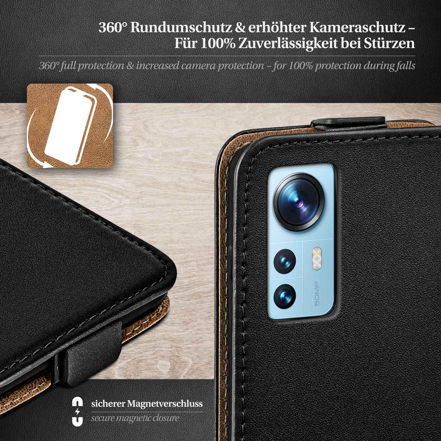 moex Flip Case Xiaomi 12X Klapphülle Leder Optik – Weiteres Produktbild 3
