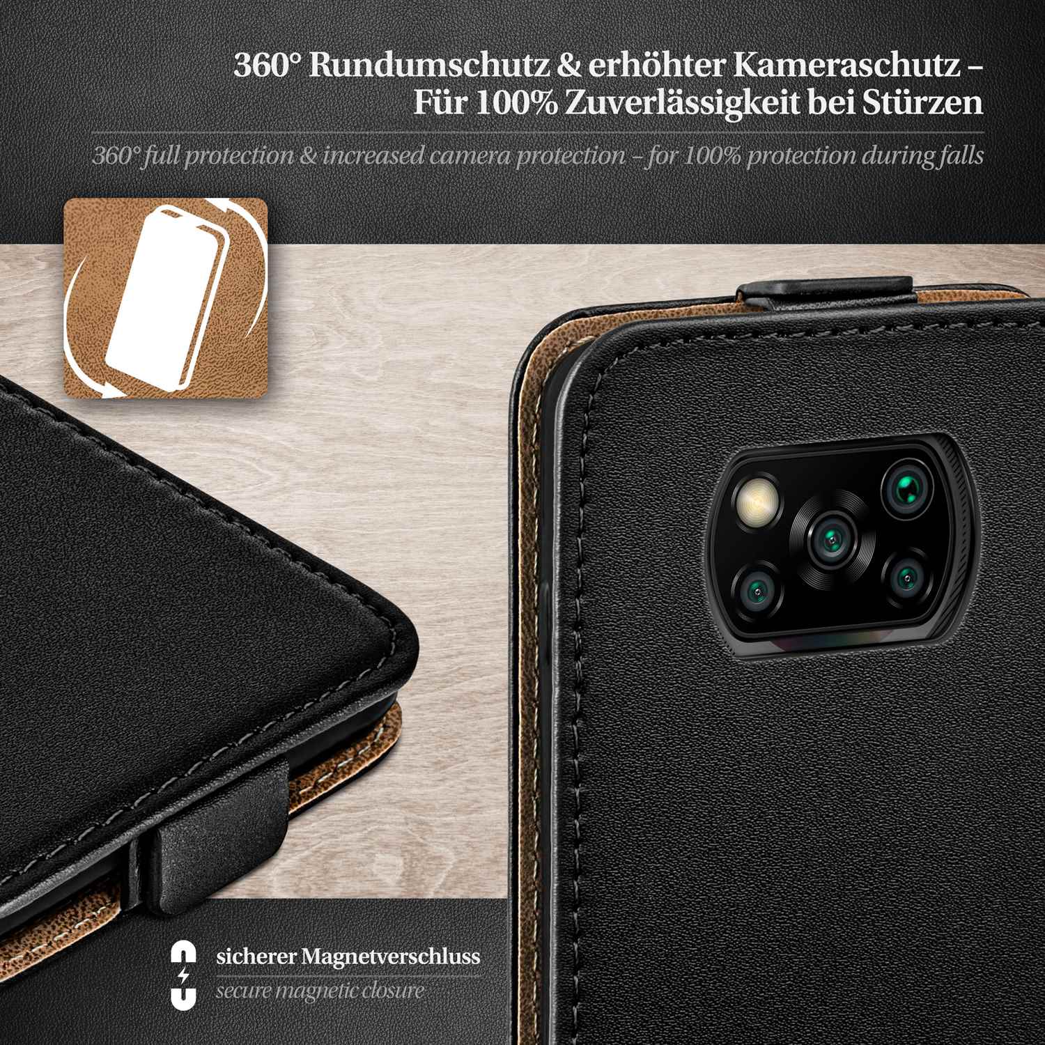 moex Flip Case Poco X3 NFC Klapphülle Leder Optik – Weiteres Produktbild 3