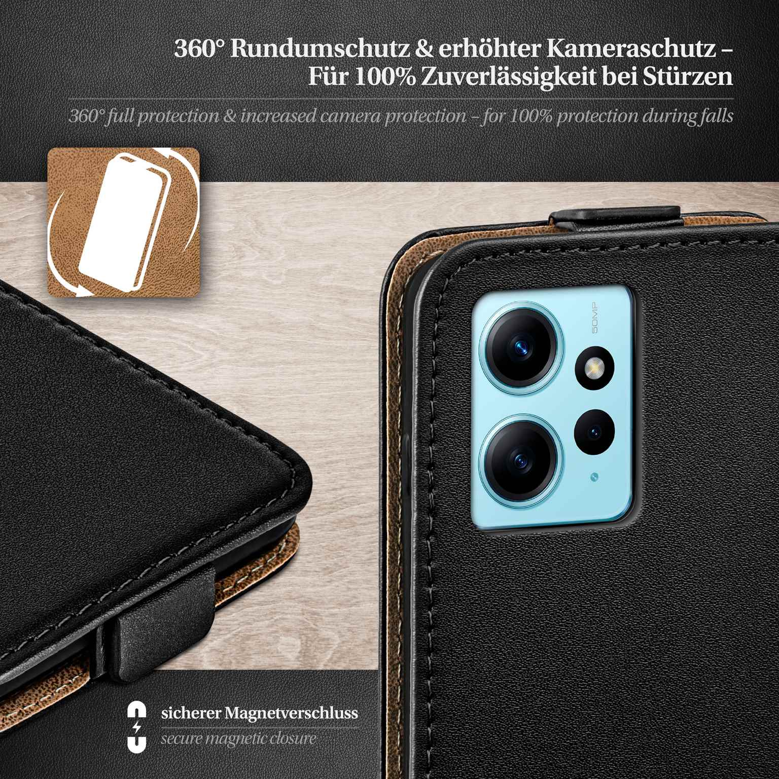 moex Flip Case Redmi Note 12 (4G) Klapphülle Leder Optik – Weiteres Produktbild 3 moex Flip Case Redmi Note 12 (4G) Klapphülle Leder Optik – Weiteres Produktbild 3