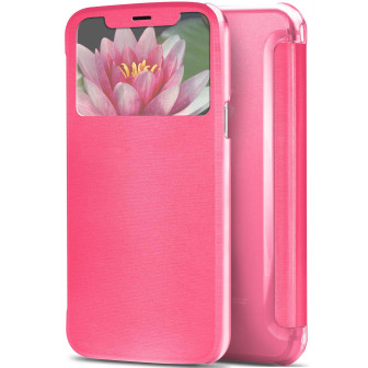 moex moex Focus Case für iPhone X – Klapphülle mit Sichtfenster – Handytasche mit Rundumschutz – Lotus