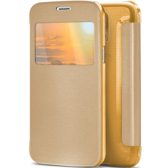 moex Focus Case für Samsung Galaxy S5 – Klapphülle mit Sichtfenster – Handytasche mit Rundumschutz – Rising Sun