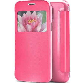 moex Focus Case für Samsung Galaxy S5 Neo – Klapphülle mit Sichtfenster – Handytasche mit Rundumschutz – Lotus