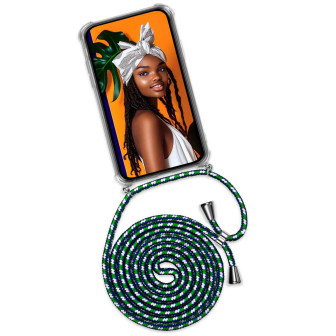 ONEFLOW ONEFLOW Twist Case Samsung Galaxy A15 (4G) Handykette – Stoff Kordel – MAMA AFRICA (GRÜN-WEISS-BLAU)