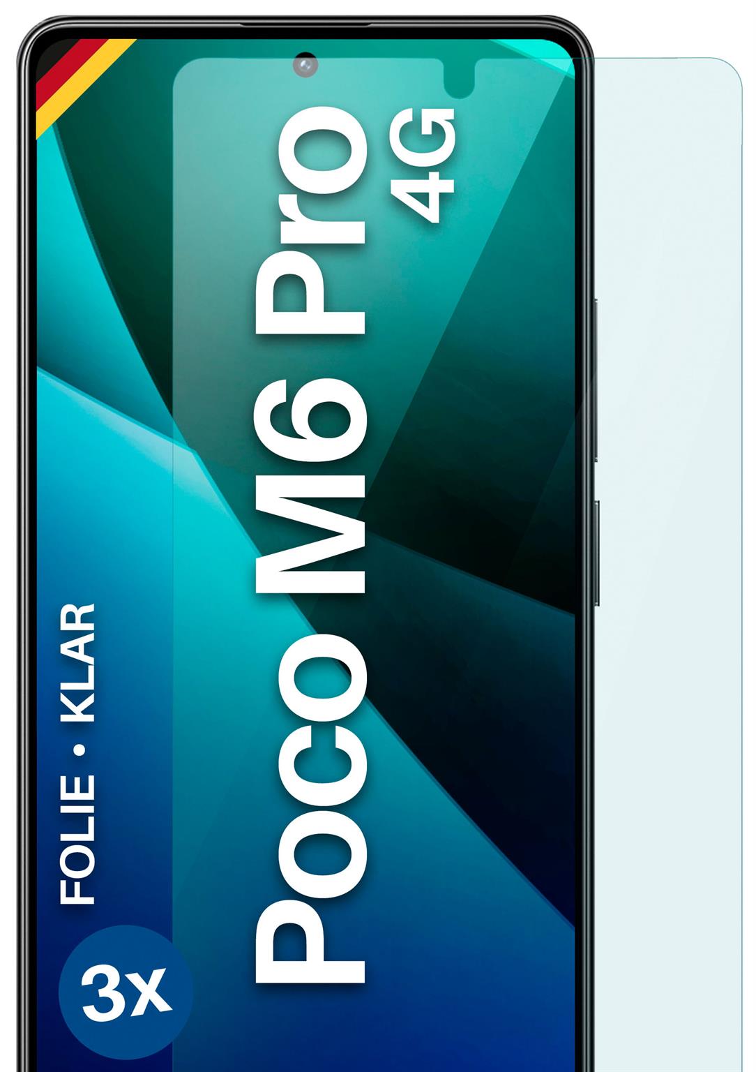 moex FlexProtect Poco M6 Pro (4G) Schutzfolie Klar – 3er Set moex FlexProtect Poco M6 Pro (4G) Schutzfolie Klar – 3er Set