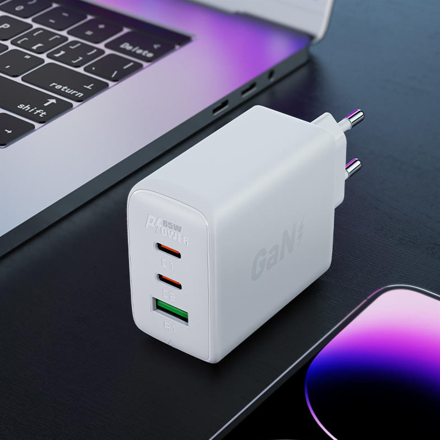 Acefast Ladegerät – 2x USB-C, 1x USB-A für Smartphones und andere Geräte, Schnelladegerät GaN2, 65 W Leistung – Weiteres Produktbild 2