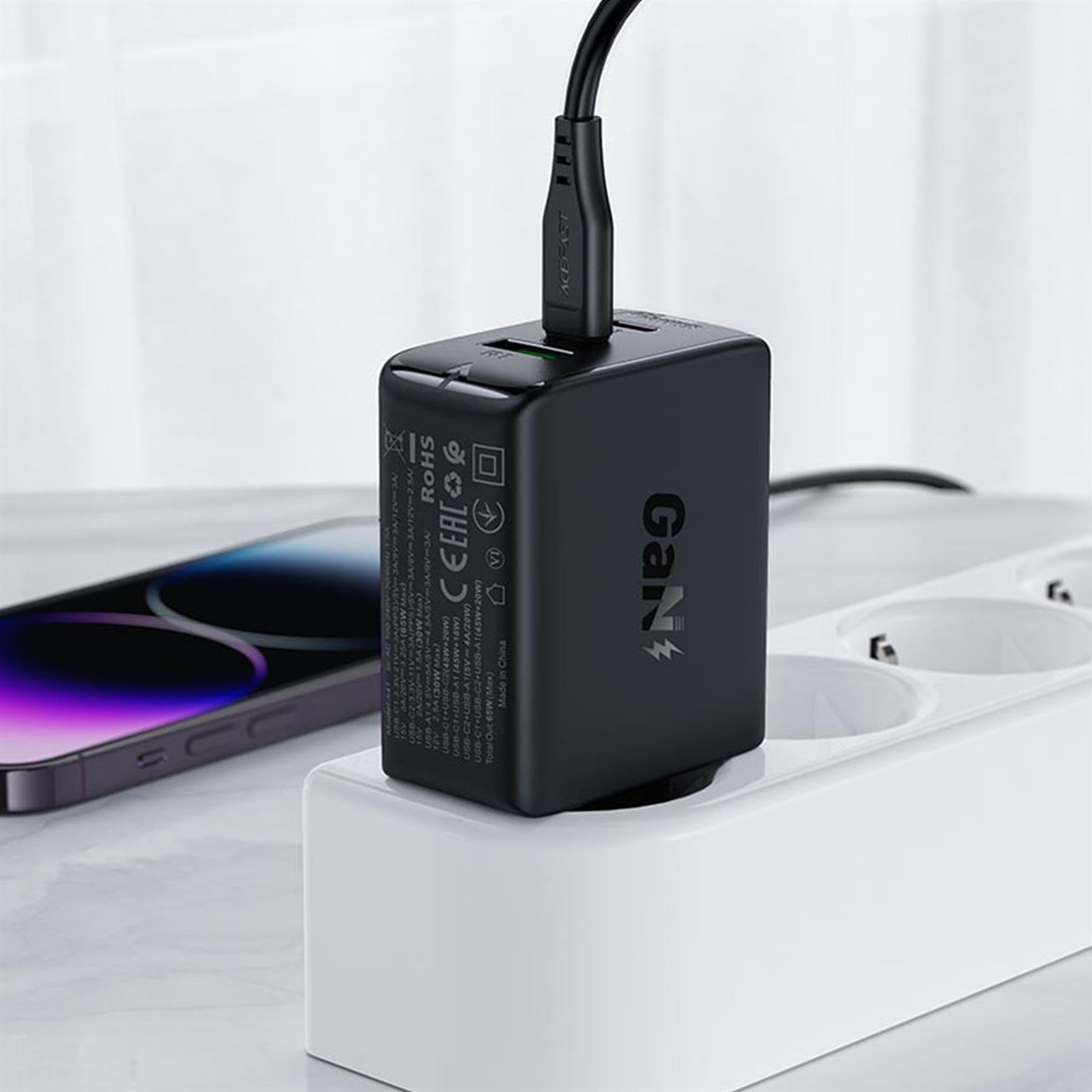 Acefast Ladegerät – 2x USB-C, 1x USB-A für Smartphones und andere Geräte, Schnelladegerät GaN2, 65 W Leistung – Weiteres Produktbild 5