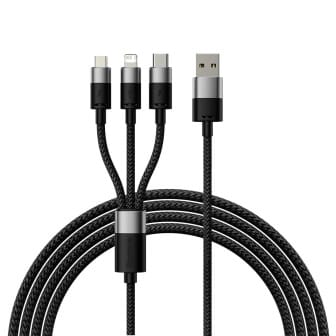 Baseus StarSpeed 3in1 Kabel – Universal Ladekabel mehrere Anschlüsse für Smartphones Tablets USB C Lightning Micro USB – Schwarz Baseus StarSpeed 3in1 Kabel – Universal Ladekabel mehrere Anschlüsse für Smartphones Tablets USB C Lightning Micro USB – Schwarz
