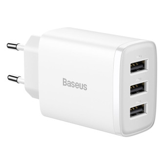Baseus Netzteil – 3x USB-A Ladegerät für Smartphones und andere Geräte, Compact Serie, 17W – Weiß