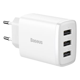 Baseus Netzteil – 3x USB-A Ladegerät für Smartphones und andere Geräte, Compact Serie, 17W – Weiß Baseus Netzteil – 3x USB-A Ladegerät für Smartphones und andere Geräte, Compact Serie, 17W – Weiß
