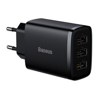 Baseus Netzteil – 3x USB-A Ladegerät für Smartphones und andere Geräte, Compact Serie, 17W – Schwarz
