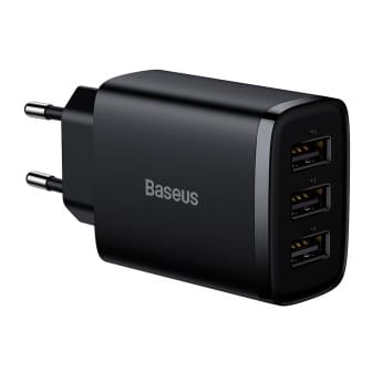 Baseus Netzteil – 3x USB-A Ladegerät für Smartphones und andere Geräte, Compact Serie, 17W – Schwarz Baseus Netzteil – 3x USB-A Ladegerät für Smartphones und andere Geräte, Compact Serie, 17W – Schwarz