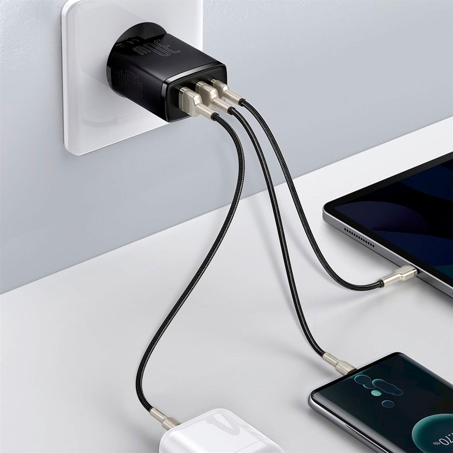 Baseus Netzteil – 2x USB-A + 1x USB-C Ladegerät für Smartphones und andere Geräte, Compact Serie, 30W – Weiteres Produktbild 4