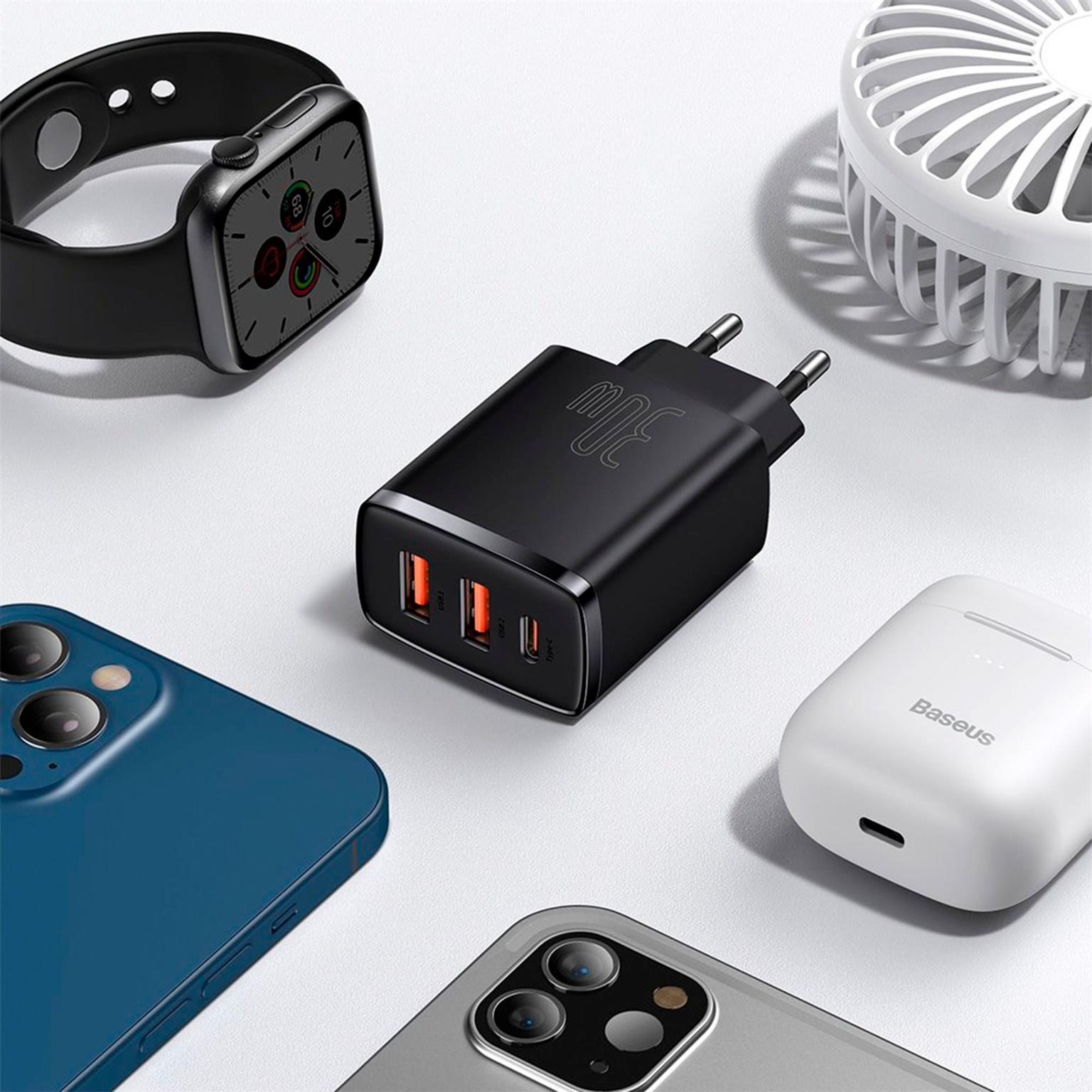 Baseus Netzteil – 2x USB-A + 1x USB-C Ladegerät für Smartphones und andere Geräte, Compact Serie, 30W – Weiteres Produktbild 6