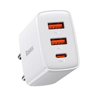 Baseus Netzteil – 2x USB-A + 1x USB-C Ladegerät für Smartphones und andere Geräte, Compact Serie, 30W – Weiß Baseus Netzteil – 2x USB-A + 1x USB-C Ladegerät für Smartphones und andere Geräte, Compact Serie, 30W – Weiß