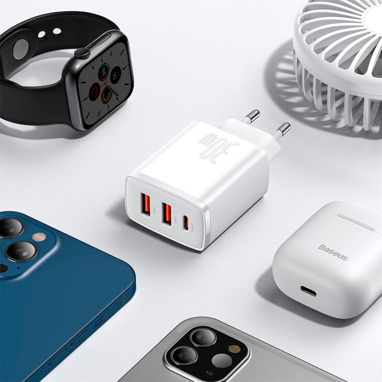 Baseus Netzteil – 2x USB-A + 1x USB-C Ladegerät für Smartphones und andere Geräte, Compact Serie, 30W – Weiteres Produktbild 6