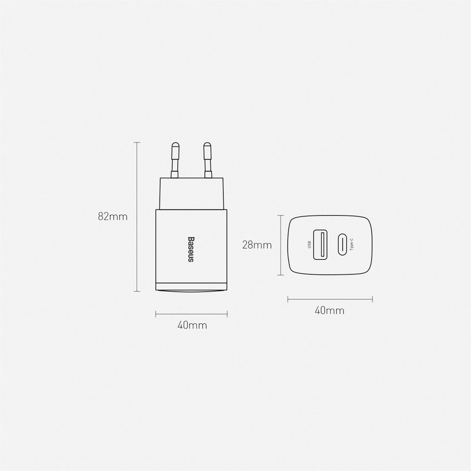 Baseus Netzteil – 1x USB-A + 1x USB-C Ladegerät für Smartphones und andere Geräte, Compact Serie, 20W – Weiteres Produktbild 6
