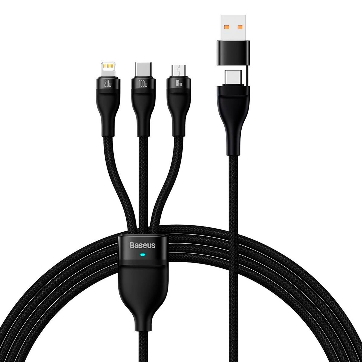 Baseus multifunktionales 3-in-1 Ladekabel - USB-C/Lightning/Micro-USB für Smartphones - 1,2 Meter - Fixe Länge – undefined