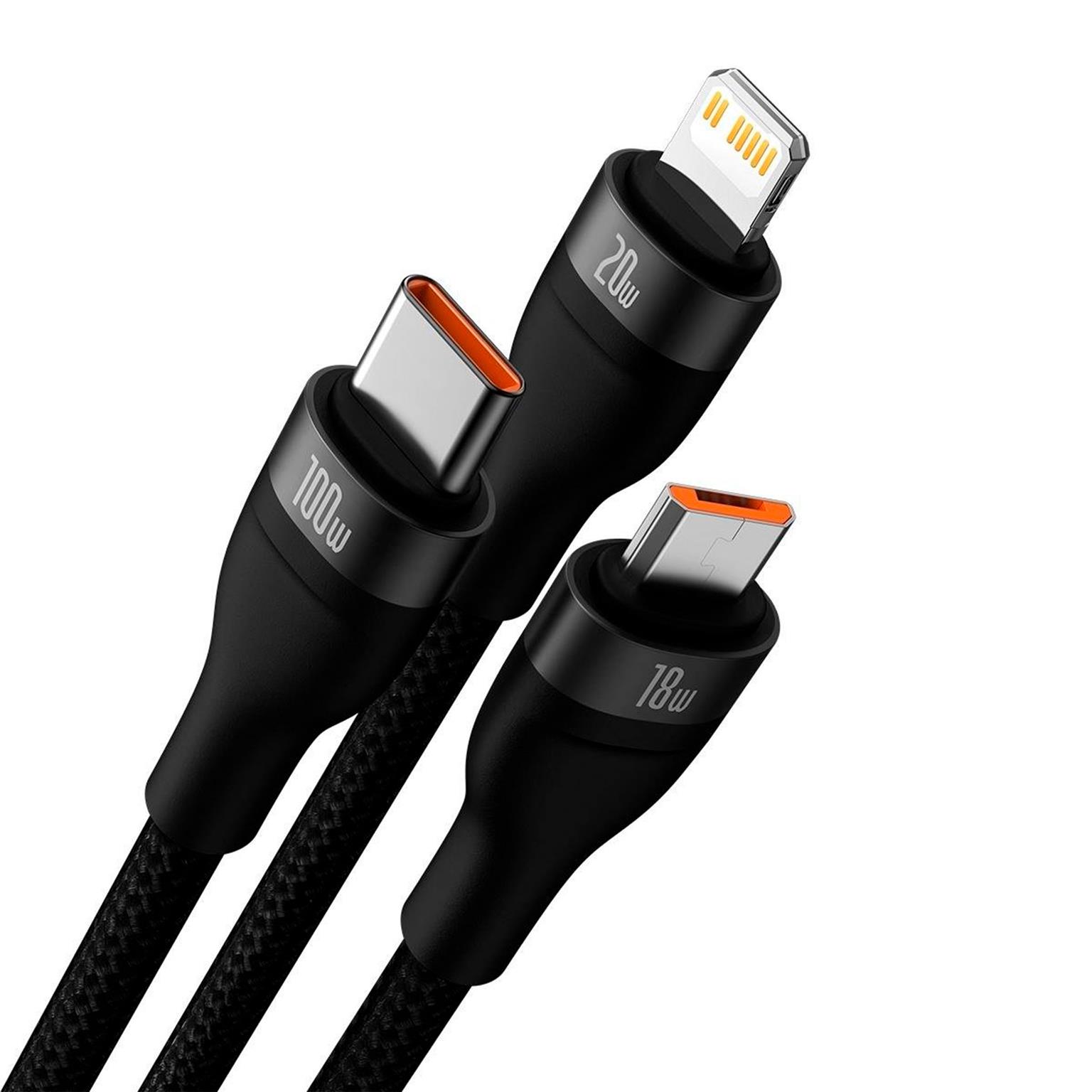 Baseus multifunktionales 3-in-1 Ladekabel - USB-C/Lightning/Micro-USB für Smartphones - 1,2 Meter - Fixe Länge – Weiteres Produktbild 5