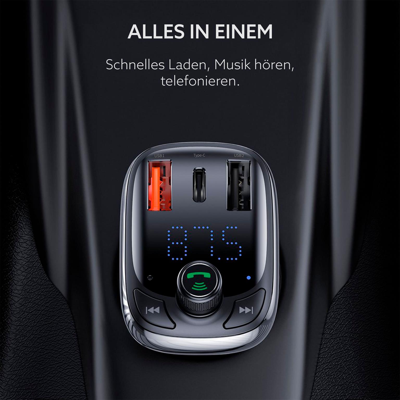 Baseus FM Transmitter Bluetooth 5.0 – Auto Musik Streaming, USB Schnellladegerät, Kfz Bluetooth Adapter – Weiteres Produktbild 2 Baseus FM Transmitter Bluetooth 5.0 – Auto Musik Streaming, USB Schnellladegerät, Kfz Bluetooth Adapter – Weiteres Produktbild 2