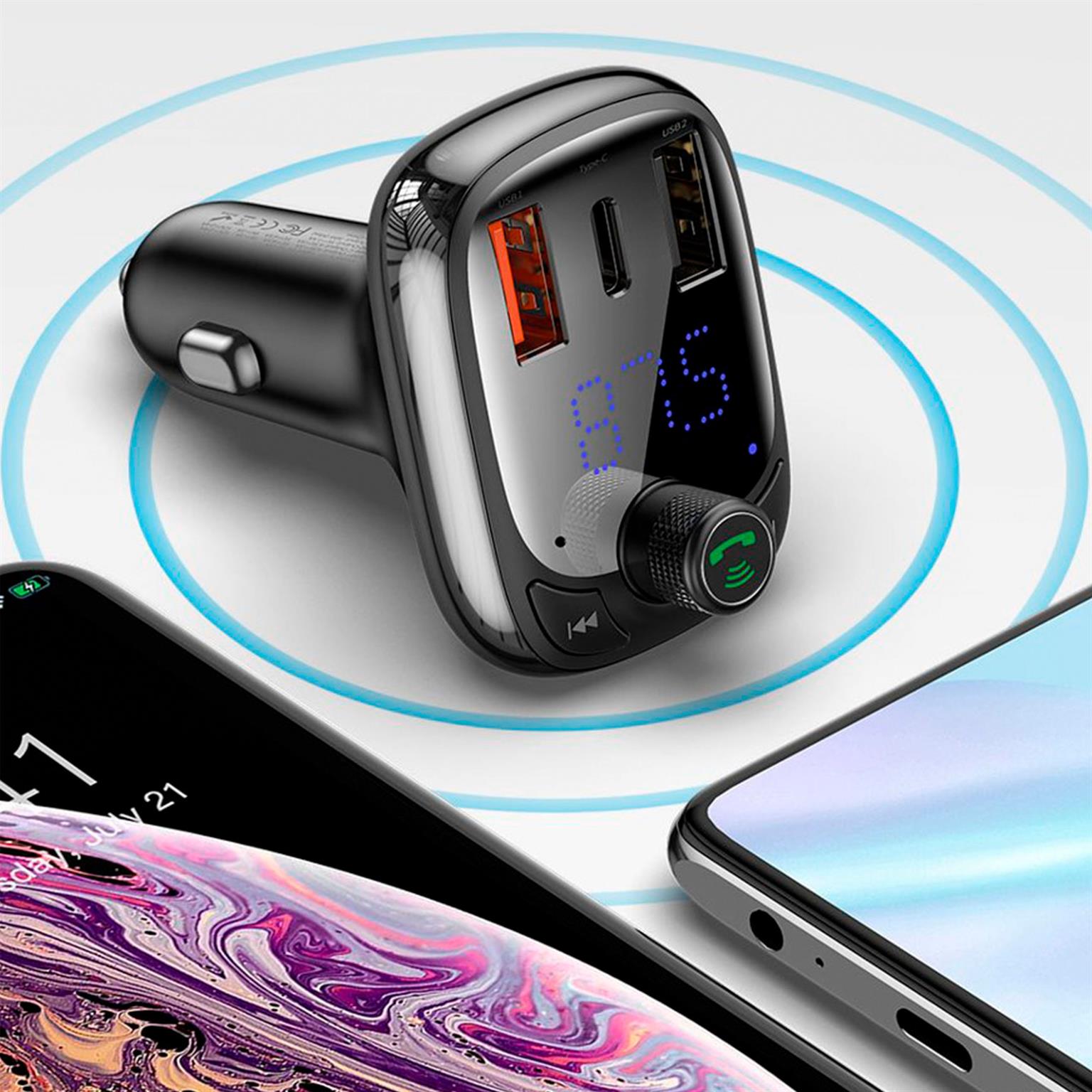 Baseus FM Transmitter Bluetooth 5.0 – Auto Musik Streaming, USB Schnellladegerät, Kfz Bluetooth Adapter – Weiteres Produktbild 6