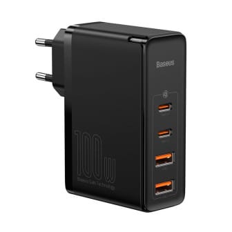 Baseus GaN2 Pro Schnellladegerät – 100W Leistung, USB-C und USB Netzteil, Netzteil mit 2x USB-C und 2x USB – Schwarz