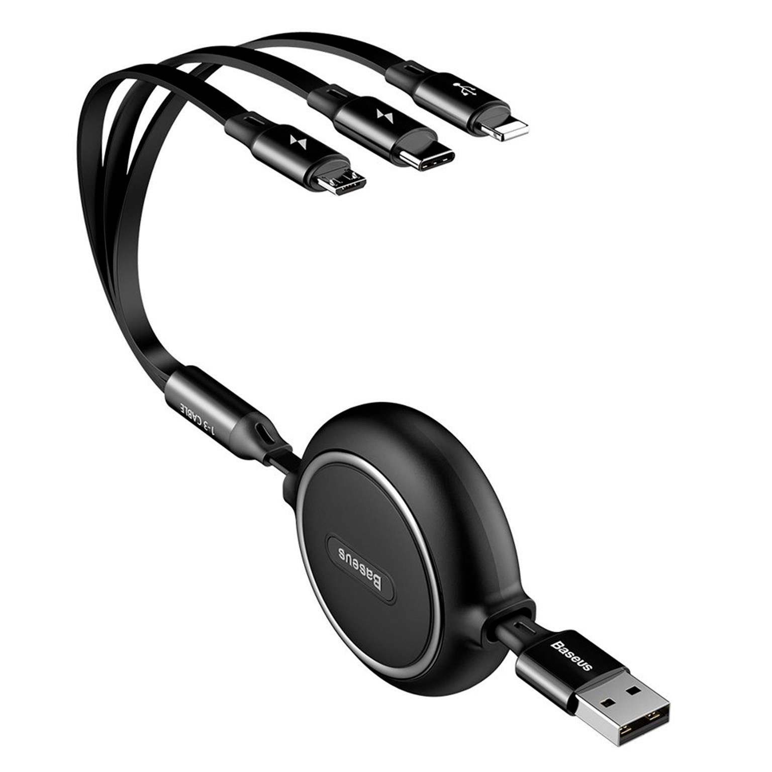 Baseus multifunktionales 3-in-1 Ladekabel - USB-C/Lightning/Micro-USB für Smartphones - 1,2 Meter - Aufrollbar – undefined