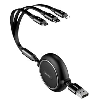 Baseus multifunktionales 3-in-1 Ladekabel - USB-C/Lightning/Micro-USB für Smartphones - 1,2 Meter - Aufrollbar – Schwarz Baseus multifunktionales 3-in-1 Ladekabel - USB-C/Lightning/Micro-USB für Smartphones - 1,2 Meter - Aufrollbar – Schwarz