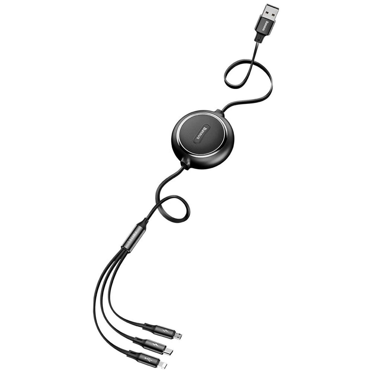 Baseus multifunktionales 3-in-1 Ladekabel - USB-C/Lightning/Micro-USB für Smartphones - 1,2 Meter - Aufrollbar – Weiteres Produktbild 5