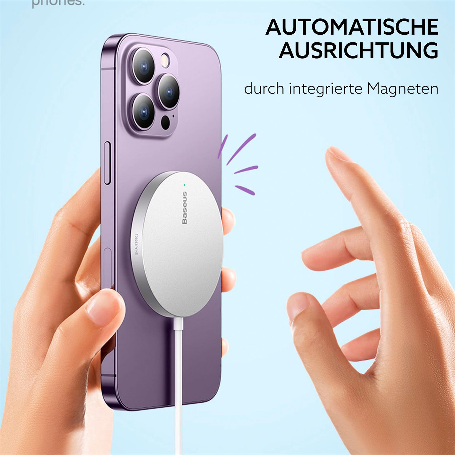 Baseus Simple Mini3 Induktionsladegerät – Kabelloses 15W Ladegerät, Schnellladegerät mit Qi-Technologie – Weiteres Produktbild 3