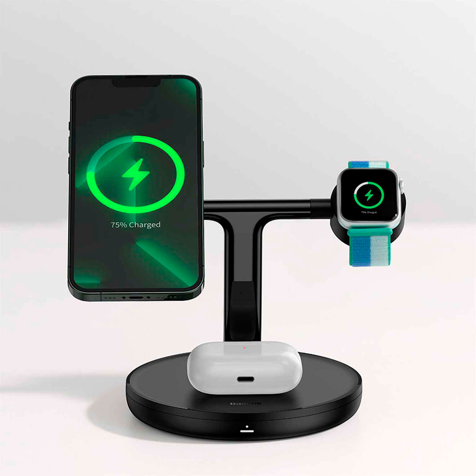 Baseus Swan 3-in1 Qi-Ladegerät – Induktives Laden für iPhone MagSafe, iWatch und AirPods – Weiteres Produktbild 1