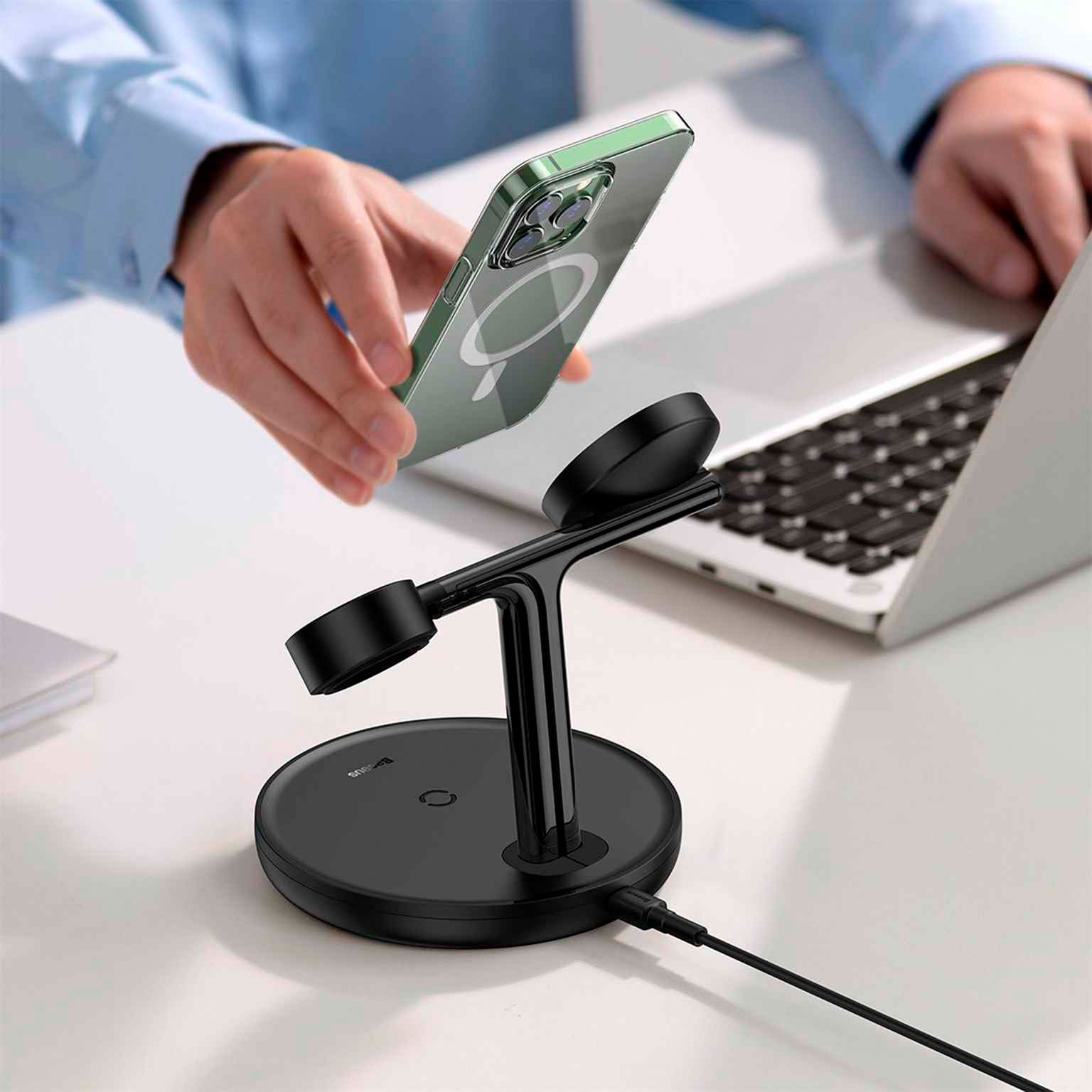 Baseus Swan 3-in1 Qi-Ladegerät – Induktives Laden für iPhone MagSafe, iWatch und AirPods – Weiteres Produktbild 5