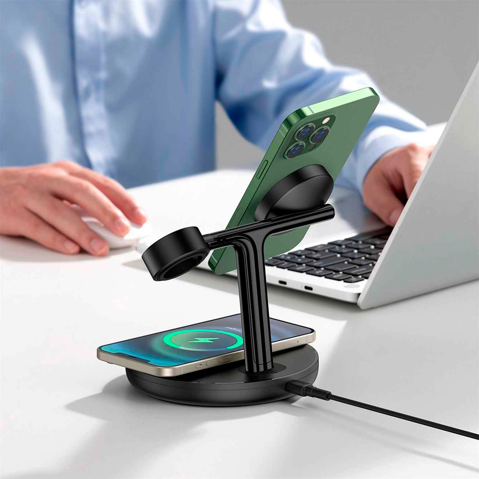 Baseus Swan 3-in1 Qi-Ladegerät – Induktives Laden für iPhone MagSafe, iWatch und AirPods – Weiteres Produktbild 7