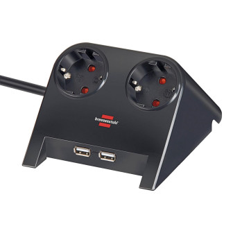 brennenstuhl Desktop-Power Steckdosenleiste 2-fach – Tischsteckdosenleiste, USB-Steckdosenleiste, 1,8m Kabel – Schwarz