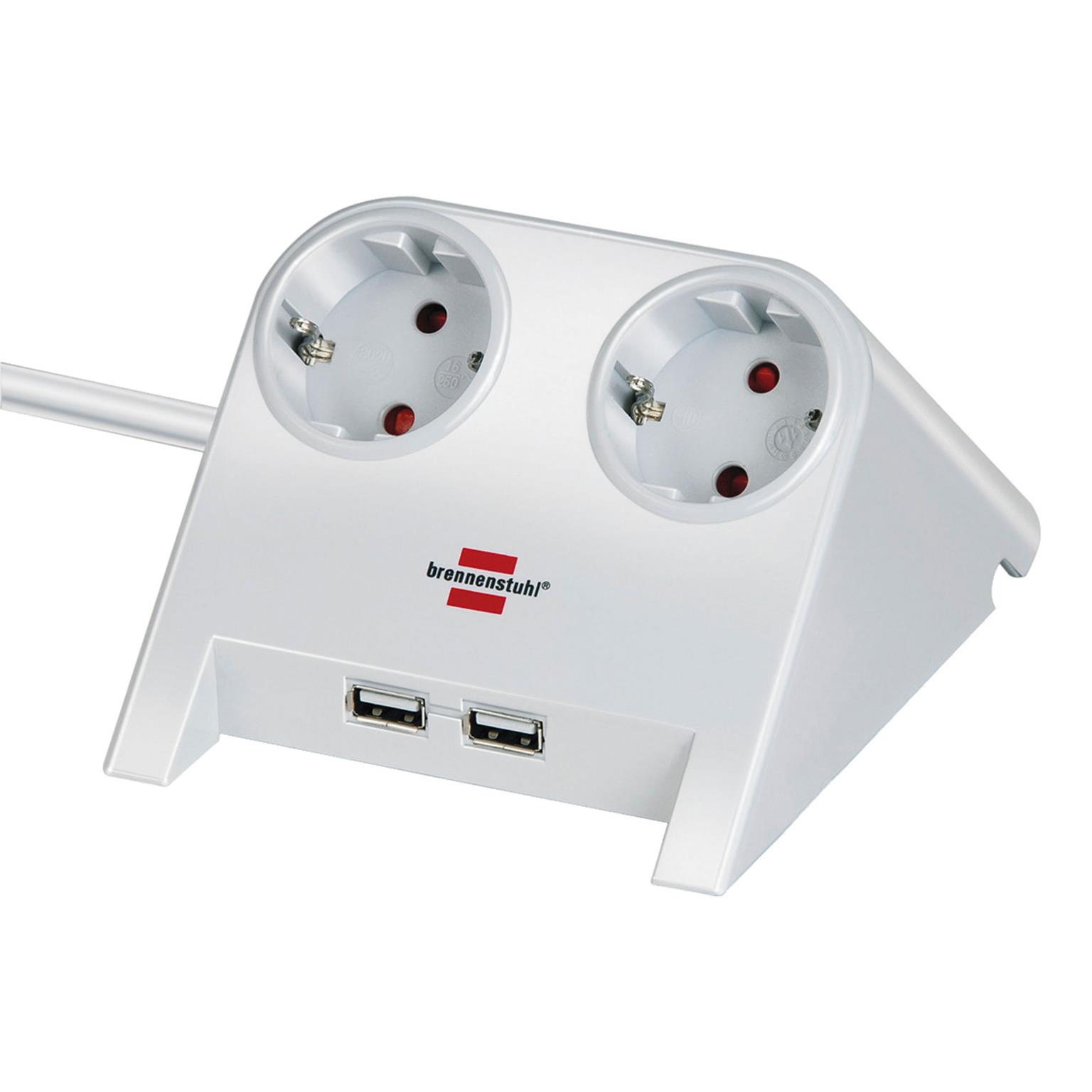 brennenstuhl Desktop-Power Steckdosenleiste 2-fach – Tischsteckdosenleiste, USB-Steckdosenleiste, 1,8m Kabel – undefined