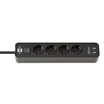 brennenstuhl Ecolor USB Steckdosenleiste 4-fach – Steckdosenleiste 4-fach mit USB und Schalter 1,5m Kabel – Schwarz