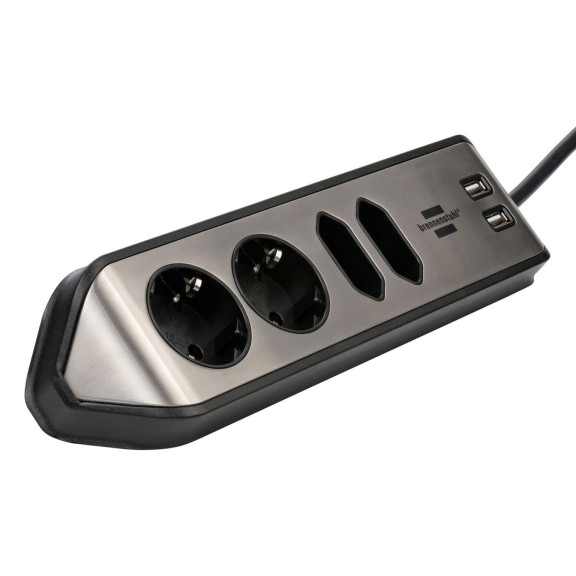 brennenstuhl Eck-Steckdosenleiste – 2x Schutzkontakt, 2x Euro und 2x USB Ladebuchsen, estilo Serie – Weiteres Produktbild 2
