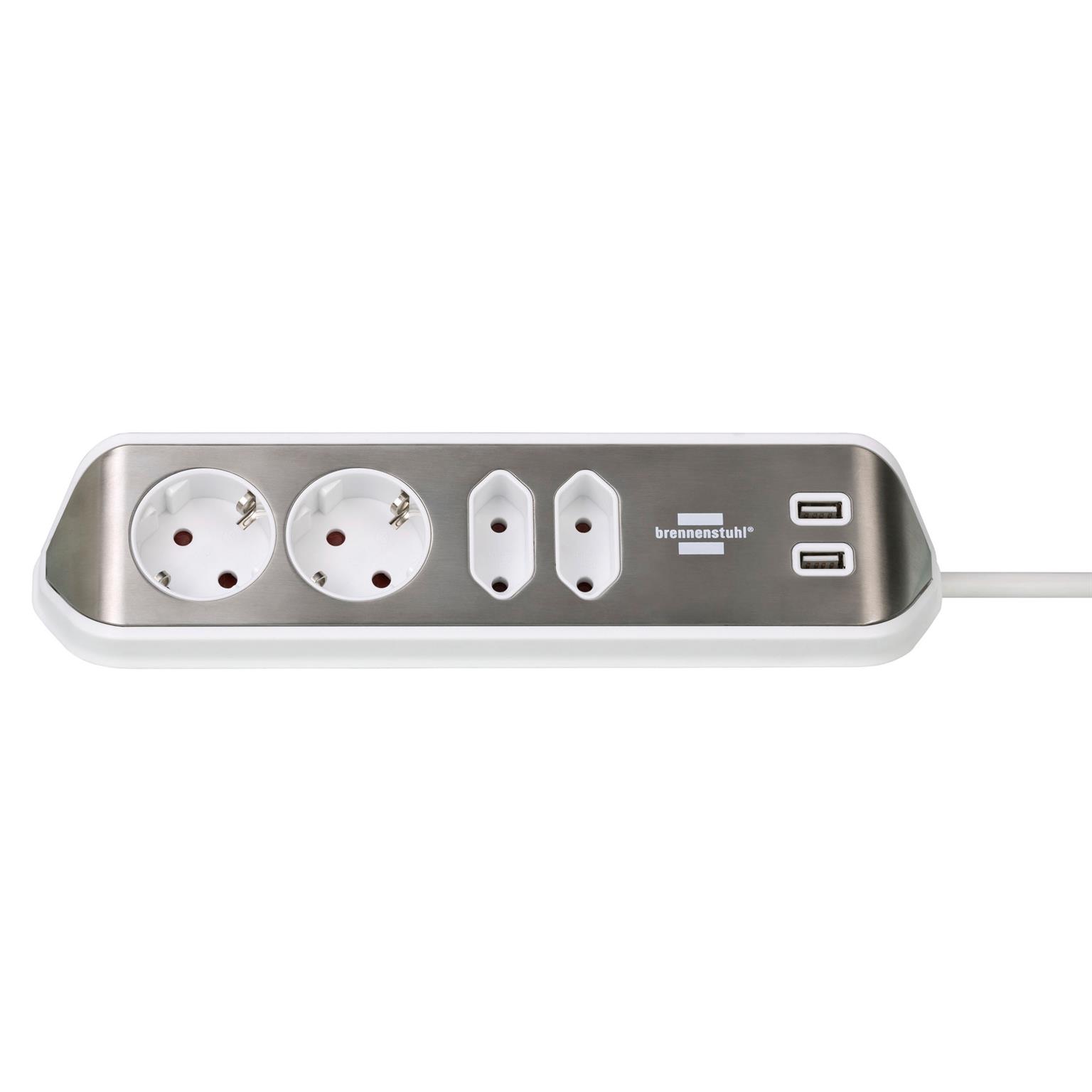 brennenstuhl Eck-Steckdosenleiste – 2x Schutzkontakt, 2x Euro und 2x USB Ladebuchsen, estilo Serie – undefined