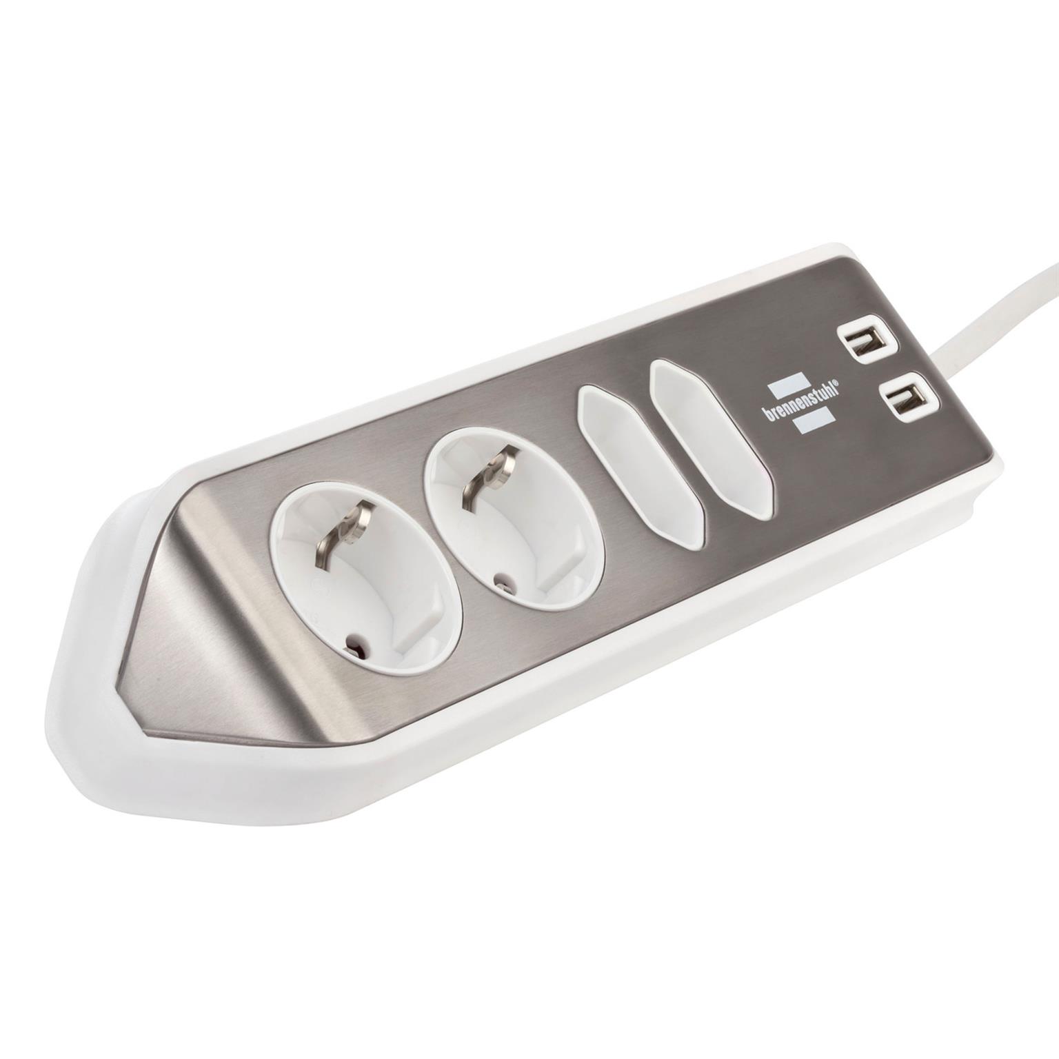 brennenstuhl Eck-Steckdosenleiste – 2x Schutzkontakt, 2x Euro und 2x USB Ladebuchsen, estilo Serie – Weiteres Produktbild 1