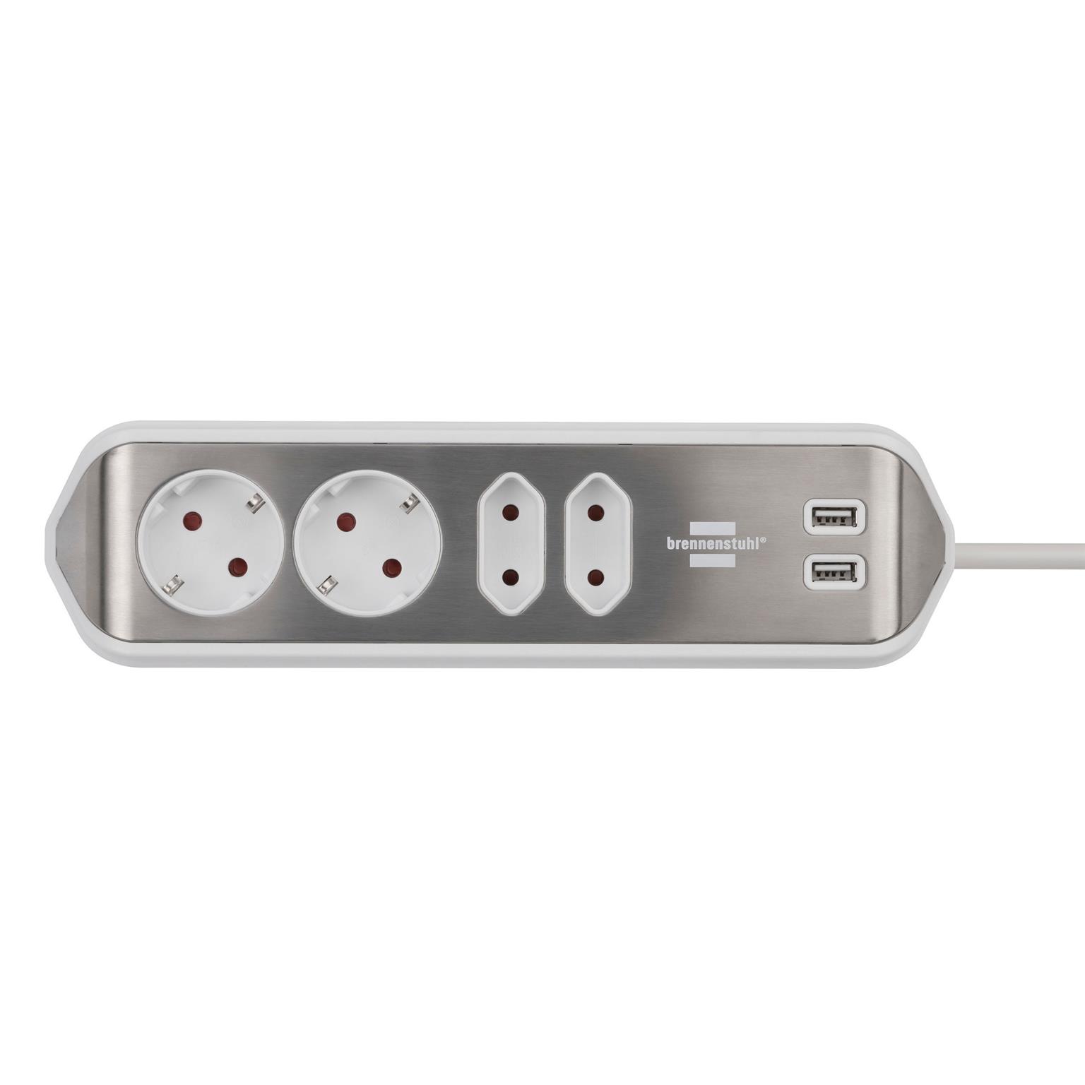 brennenstuhl Eck-Steckdosenleiste – 2x Schutzkontakt, 2x Euro und 2x USB Ladebuchsen, estilo Serie – Weiteres Produktbild 3
