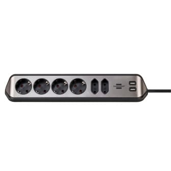 brennenstuhl Eck-Steckdosenleiste – 4x Schutzkontakt, 2x Euro und 2x USB Ladebuchsen, estilo Serie – Silber/Schwarz brennenstuhl Eck-Steckdosenleiste – 4x Schutzkontakt, 2x Euro und 2x USB Ladebuchsen, estilo Serie – Silber/Schwarz