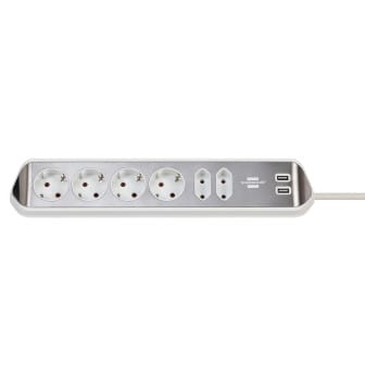 brennenstuhl Eck-Steckdosenleiste – 4x Schutzkontakt, 2x Euro und 2x USB Ladebuchsen, estilo Serie – Silber/Weiß brennenstuhl Eck-Steckdosenleiste – 4x Schutzkontakt, 2x Euro und 2x USB Ladebuchsen, estilo Serie – Silber/Weiß