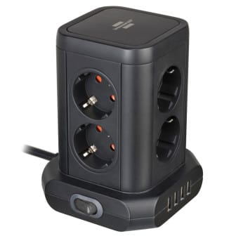 brennenstuhl Steckdosenturm 8-fach – Mehrfachsteckdose, USB-Steckdosenleiste mit Schalter, 2m Kabel – Schwarz brennenstuhl Steckdosenturm 8-fach – Mehrfachsteckdose, USB-Steckdosenleiste mit Schalter, 2m Kabel – Schwarz