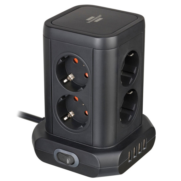 brennenstuhl Steckdosenturm 8-fach – Mehrfachsteckdose, USB-Steckdosenleiste mit Schalter, 2m Kabel – Weiteres Produktbild 1