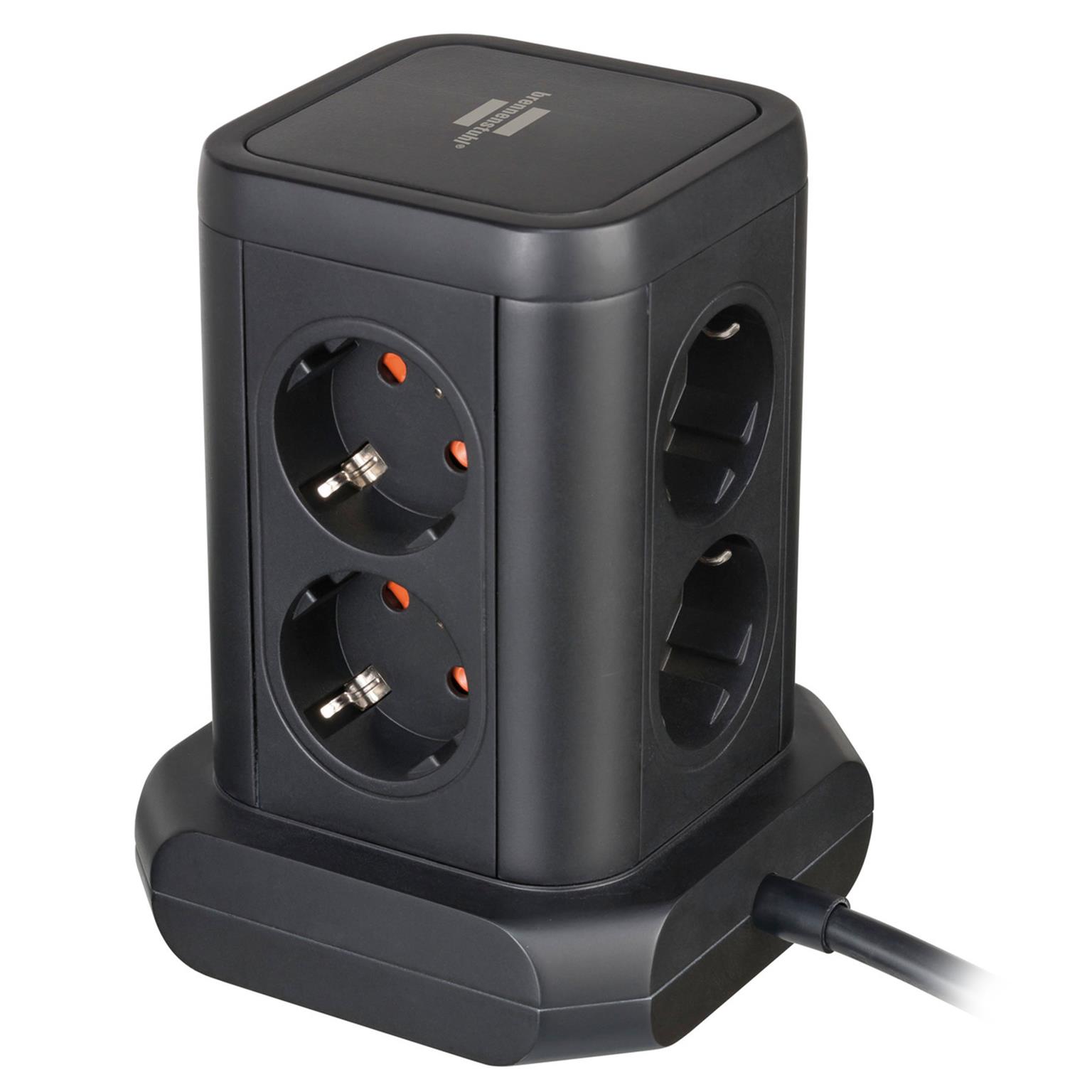 brennenstuhl Steckdosenturm 8-fach – Mehrfachsteckdose, USB-Steckdosenleiste mit Schalter, 2m Kabel – Weiteres Produktbild 1