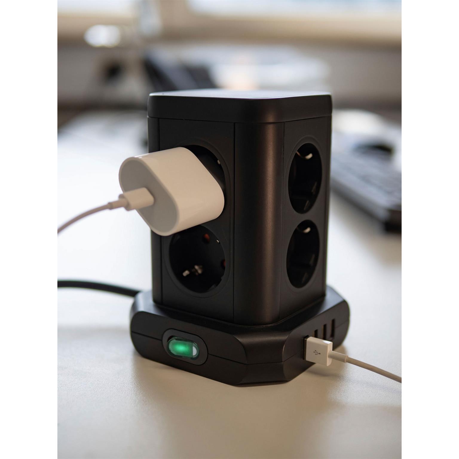 brennenstuhl Steckdosenturm 8-fach – Mehrfachsteckdose, USB-Steckdosenleiste mit Schalter, 2m Kabel – Weiteres Produktbild 2