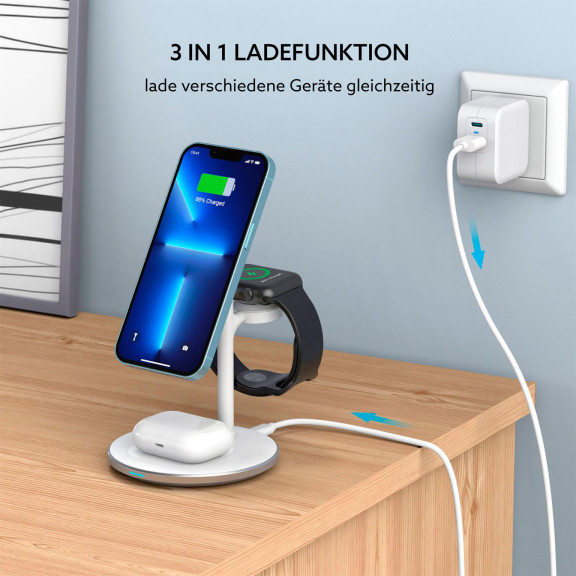 Choetech Induktionsladegerät/Ständer – MagSafe-kompatibel, für iPhone, Apple Watch, AirPods – Weiteres Produktbild 3