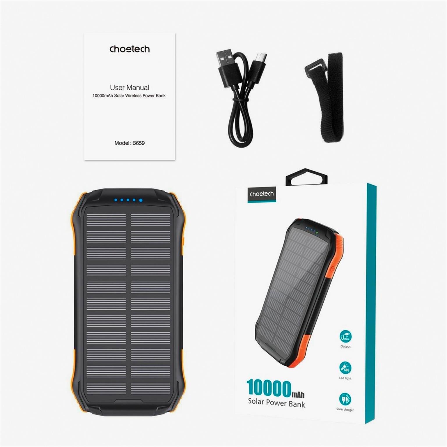 Choetech Powerbank mit induktivem Laden 10000 mAh – Qi Solar Powerbank, USB-C, USB-A, Solar Ladegerät – Weiteres Produktbild 8
