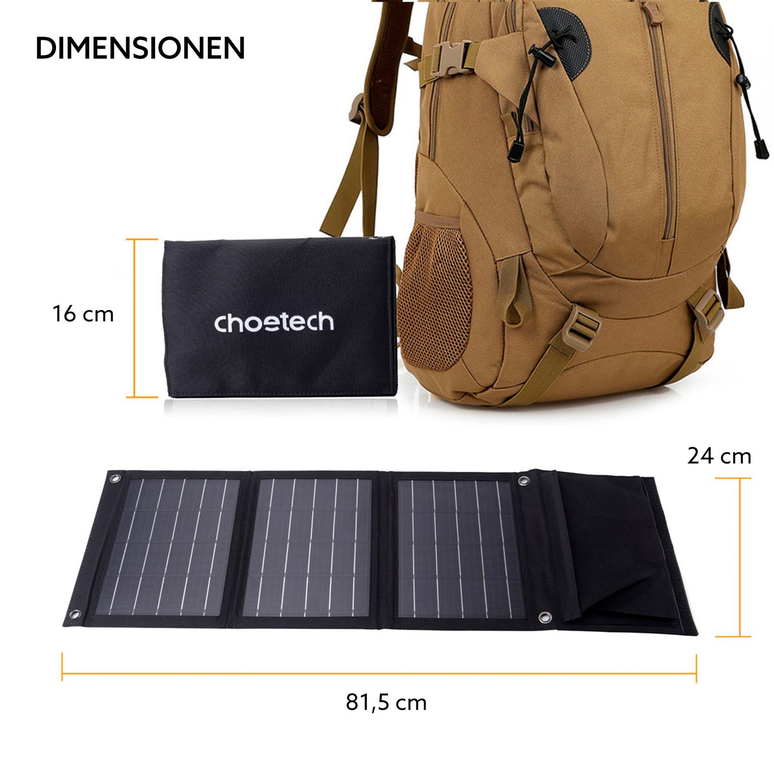 Choetech Reise-Solarladegerät – Tragbares 22W Solarpanel, 2x USB 5V, Faltbares Design – Weiteres Produktbild 2